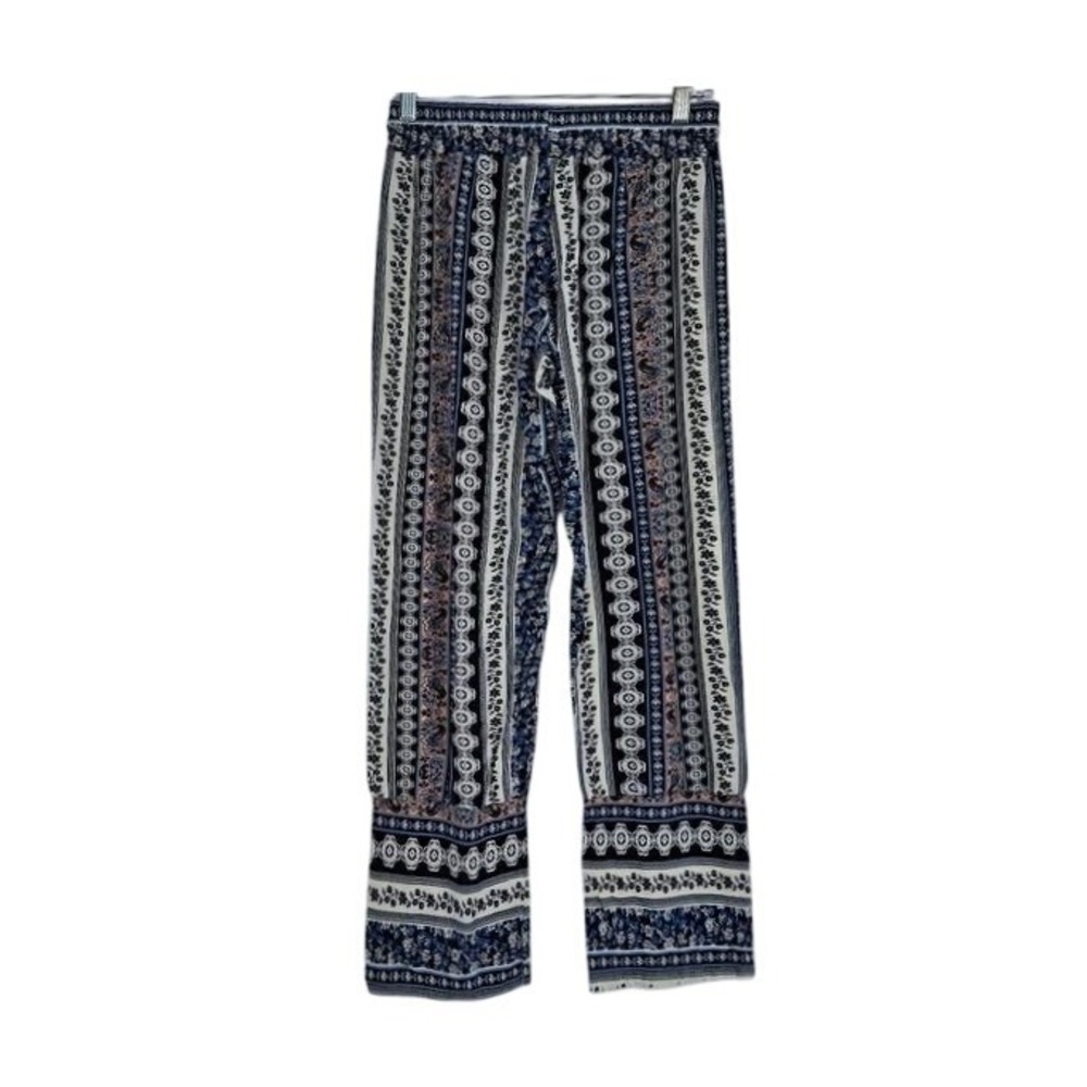 Paradise USA Wide Leg Pants Women Small Blue Boho Floral Paisley Smocked Waist